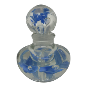 Vintage Joe St. Clair Controlled Bubble Ice Blue Trumpet Flowers 4 1/4” Perfume Paperweight Bottle
