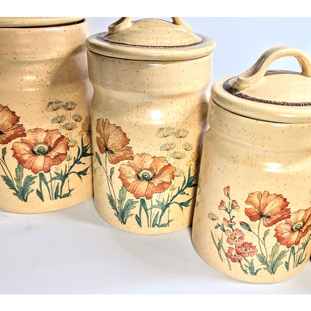 Ceramic Wildflower Stoneware Canisters- Set of Four For Sale - Image 7 of 10