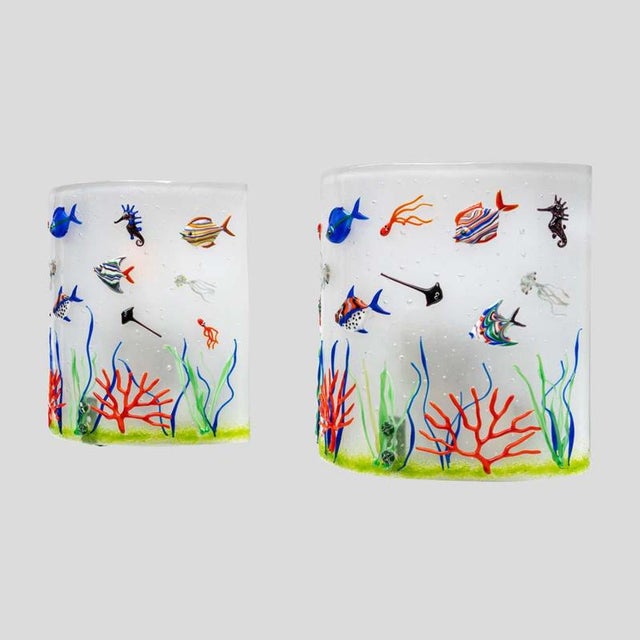White Colour Murano Glass Aquarium Wall Lights, 1970s, Set of 2 For Sale - Image 6 of 8