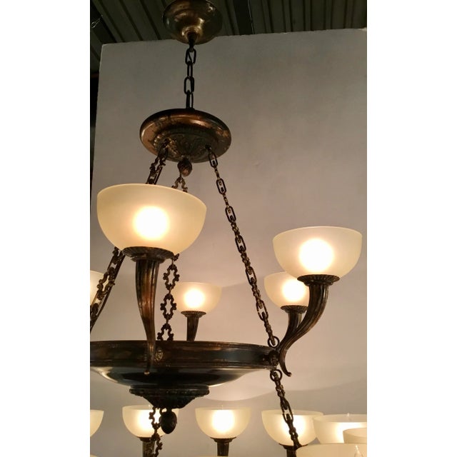 2010s Myran Allan Luxury Lighting Empire Style Bronze and Glass Chandelier as Is For Sale - Image 5 of 6