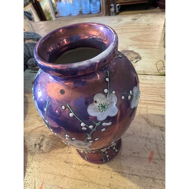 1920s Iridescent Purple Moriage Lusterware Cherry Blossom Vase For Sale - Image 9 of 12