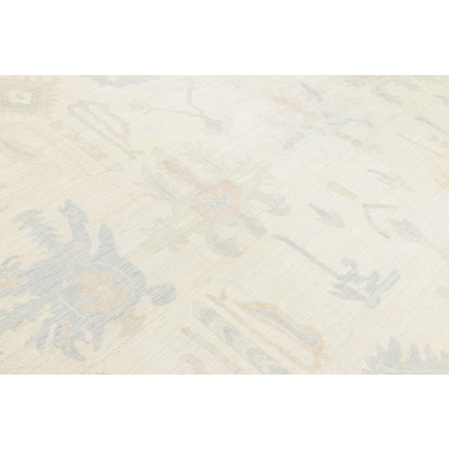 13x15 Modern Oushak Style Hand-Knotted Wool Area Rug – Neutral Ivory & Sage For Sale - Image 9 of 11