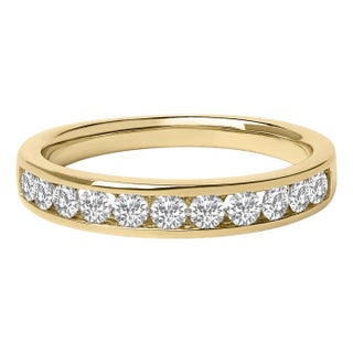 14K Yellow Gold 1/2 Cttw Round Diamond 11 Stone Channel Set Band - Size 4 For Sale
