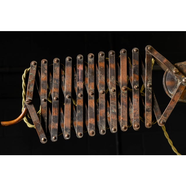 Metal Early 20th Century Japanned Scissor Arm Lamp With Glass Shade For Sale - Image 7 of 18