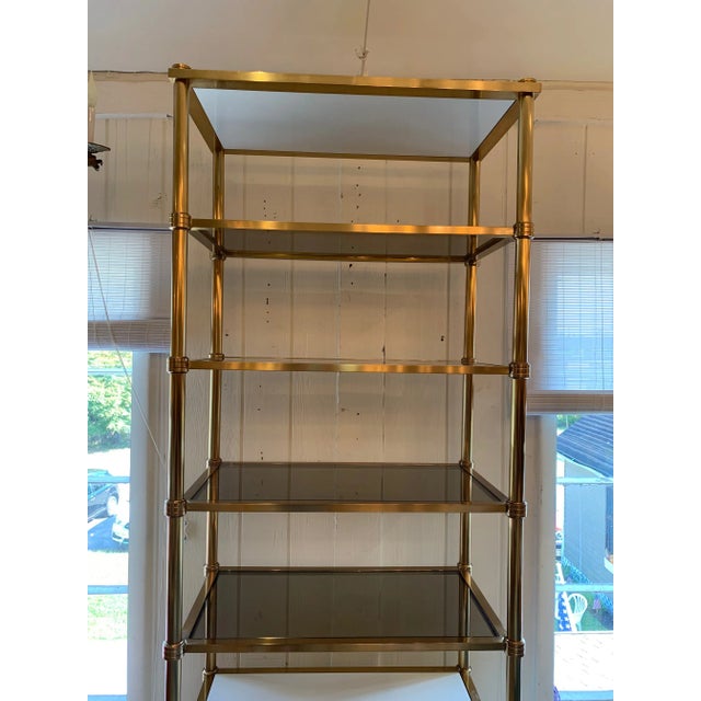 Modern Tall Brass and White Laquer Etagere With 2 Drawers For Sale - Image 3 of 11