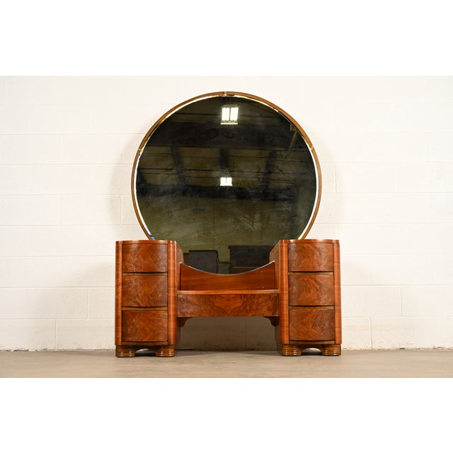 Donald Deskey Style Art Deco Burl Wood Vanity Dresser With Mirror, Circa 1930s For Sale - Image 14 of 14