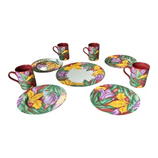 Vintage Colorful Tropical Style Dessert Dish Set- 9 Pieces For Sale