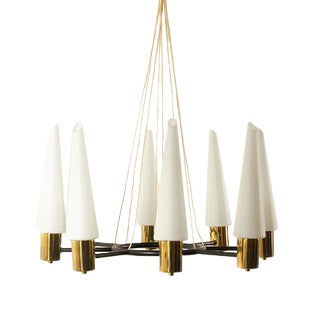 Mid-Century Modern Brass Pendant Lamp with Opal Glass Shades, 1960s For Sale
