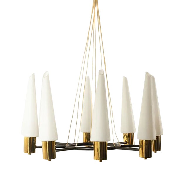 Mid-Century Modern Brass Pendant Lamp with Opal Glass Shades, 1960s For Sale