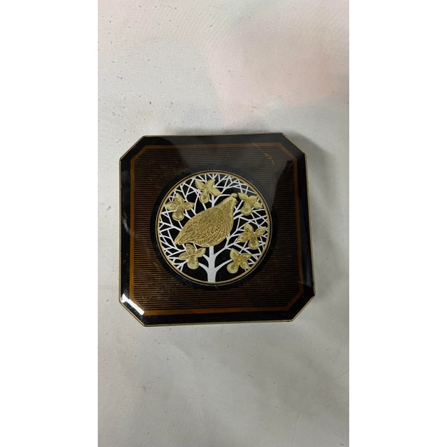Black Vintage Otagiri Japan Black and Gold Lacquered Golden Pheasant Coasters in Box For Sale - Image 8 of 13