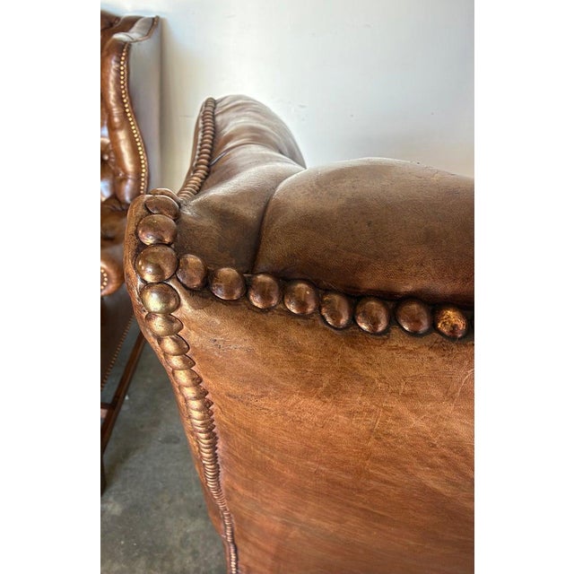 Georgian Wingback Armchairs, Leather Upholstery, Circa 1940s For Sale - Image 16 of 17