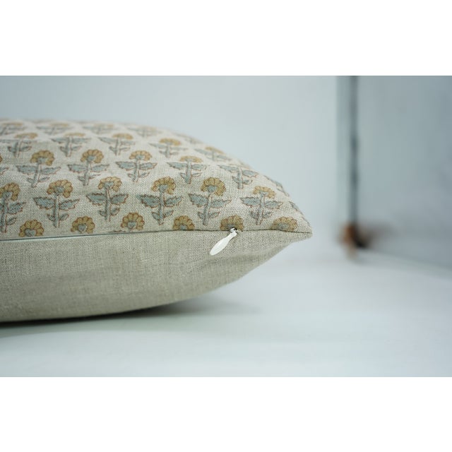 Fabdivine Gulmohar Handmade Block Print Pillow Cover Pure Linen Floral Decorative 22x22 Inches Cushion Cover For Sale - Image 6 of 9