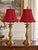 Stiffel Vintage Stiffel Brass Candlestick Table Lamps With Red Scalloped Shades - Pair For Sale - Image 4 of 7