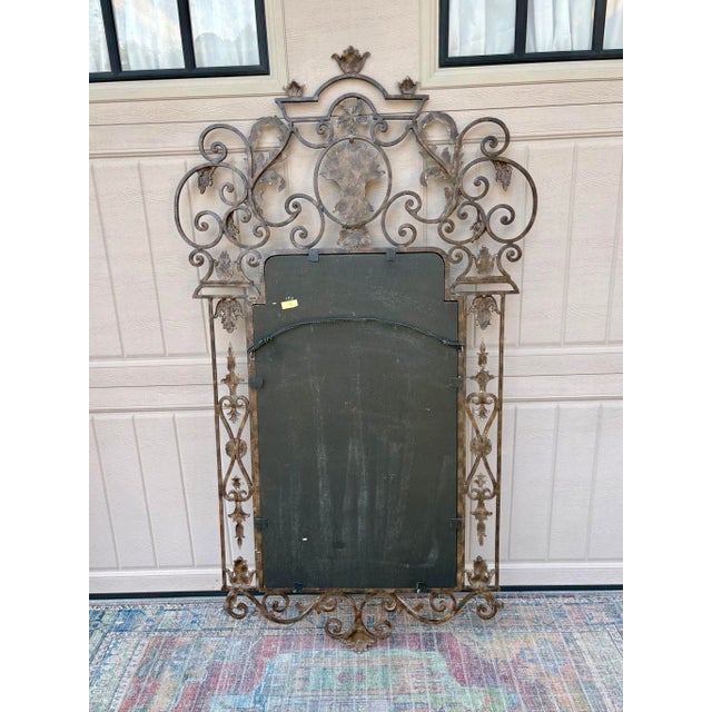 Brass Handmade Vintage Ornate Labarge Iron and Brass Gilt Large Mirror For Sale - Image 8 of 9