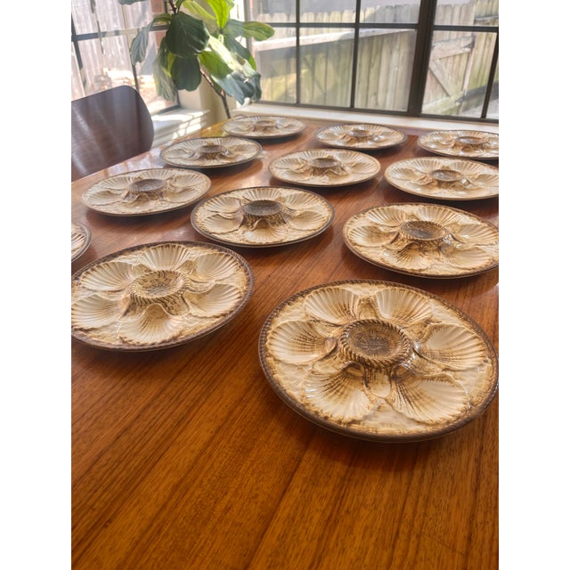Ceramic Set of 12 Vintage French Majolica Oyster Plates by Longchamp For Sale - Image 7 of 8