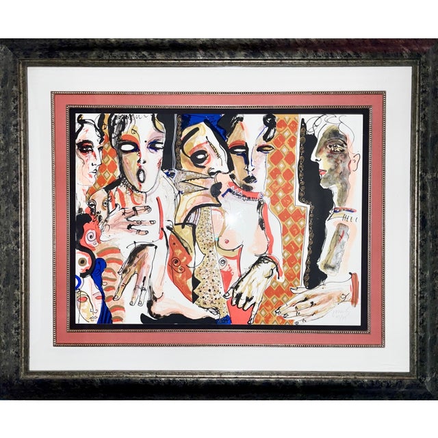 Juan Sebastián Barbera, Large Mexican Figurative Expressionist Lithograph Women Juan Sebastian Barbera, c. 1994 For Sale