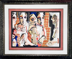 Juan Sebastián Barbera, Large Mexican Figurative Expressionist Lithograph Women Juan Sebastian Barbera, c. 1994