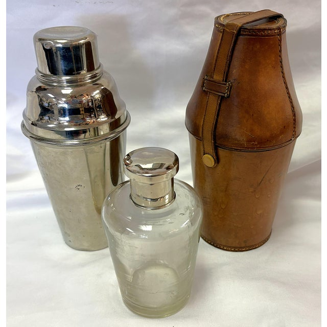 Brown 1930's German Travel Nesting Cocktail Shaker Set With Leather Case and Glass Insert For Sale - Image 8 of 17