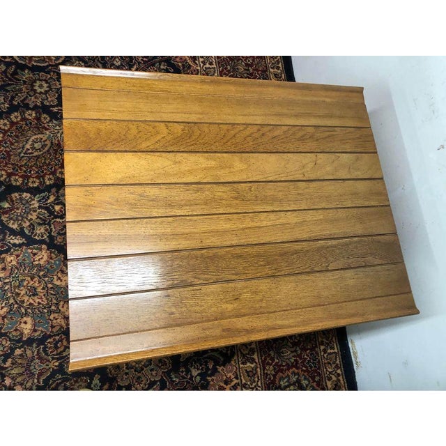 Wood American Mid Century Modern Walnut/Pecan & Brass 2 Tier Side End Table by Heritage For Sale - Image 7 of 16