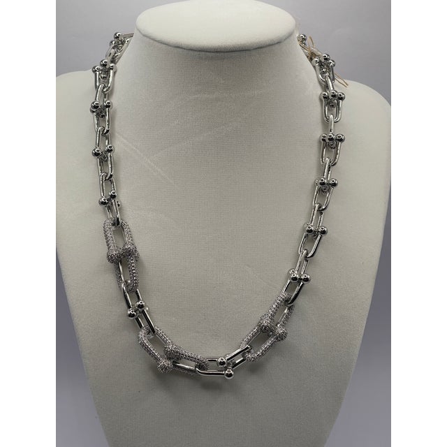 Metal Chain Necklace With Cz's With Earings For Sale - Image 7 of 7