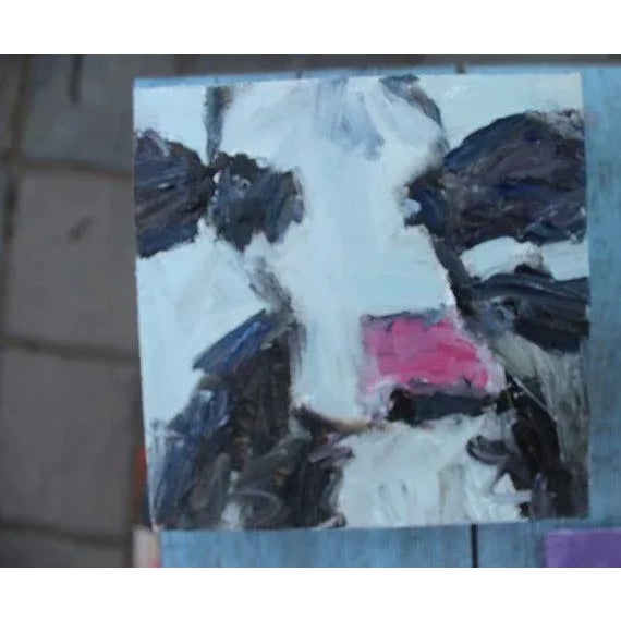 Cream Abstract Cow Oil Painting For Sale - Image 8 of 10