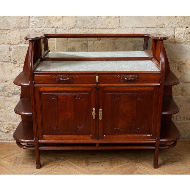 Art Nouveau Sideboard in Mahogany, Marble and Mirrors from Mercier Frères Paris, 1900 For Sale - Image 3 of 3