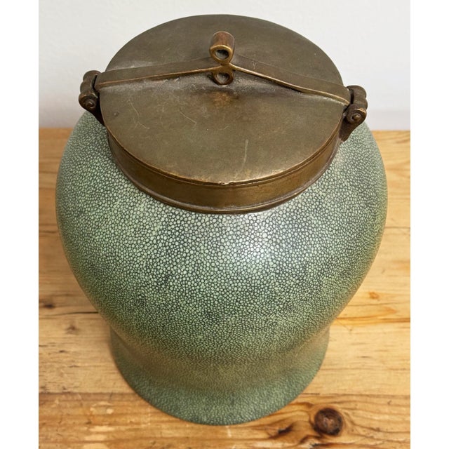 Brass Tozai Home Brass Lidded Faux Shagreen Temple Jar For Sale - Image 8 of 11
