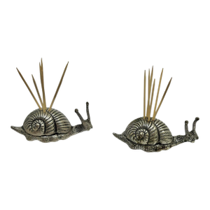 Vintage Pewter Snail Toothpick Holders Made in Italy- A Set