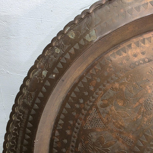 Brass Vintage Brass Wall Tray, 24 Inch Peacock Deer Chinoiserie Chinese Fu Decor Table Top For Sale - Image 8 of 12
