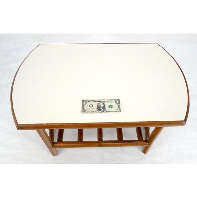 Bamboo Rattan Side End Table Mid Century Modern c1970s White Laminate Top MINT For Sale - Image 11 of 16
