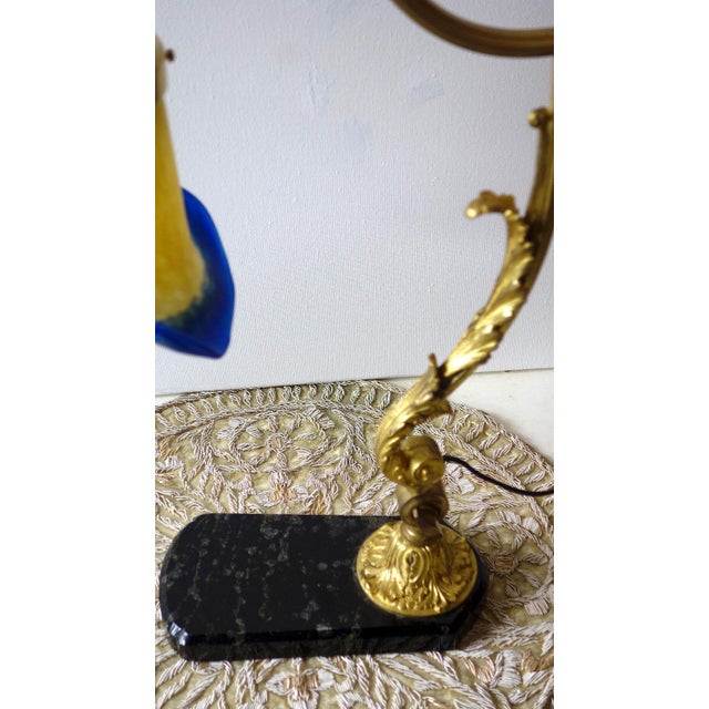 Antique Brass and Marble Pate De Verre Table Lamp, France, 1920s For Sale - Image 6 of 11