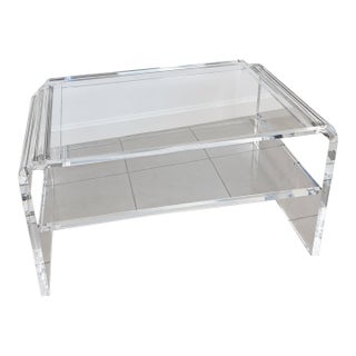 Vintage Modern Lucite Waterfall Two-Tier Coffee Table For Sale