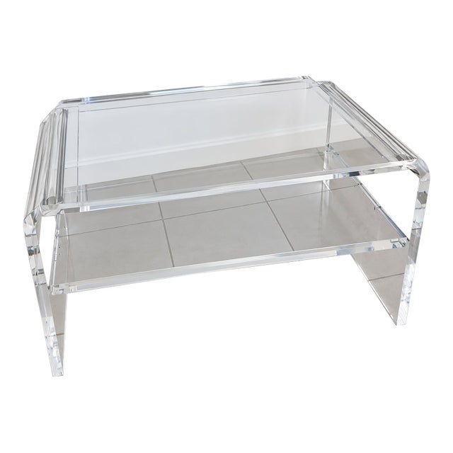 Vintage Modern Lucite Waterfall Two-Tier Coffee Table For Sale
