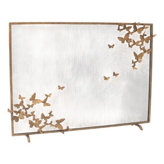 Aged Gold Butterfly Fireplace Screen Lighter Version For Sale