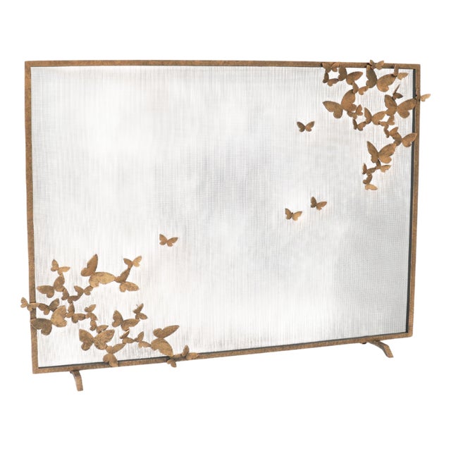 Aged Gold Butterfly Fireplace Screen Lighter Version For Sale
