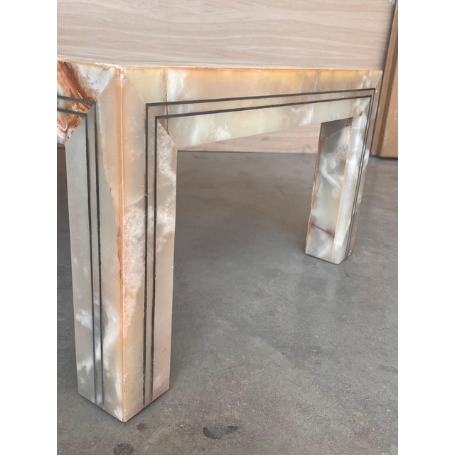 Early 20th Rectangular Green Onyx Coffee table with Metal Marquetry For Sale - Image 9 of 18