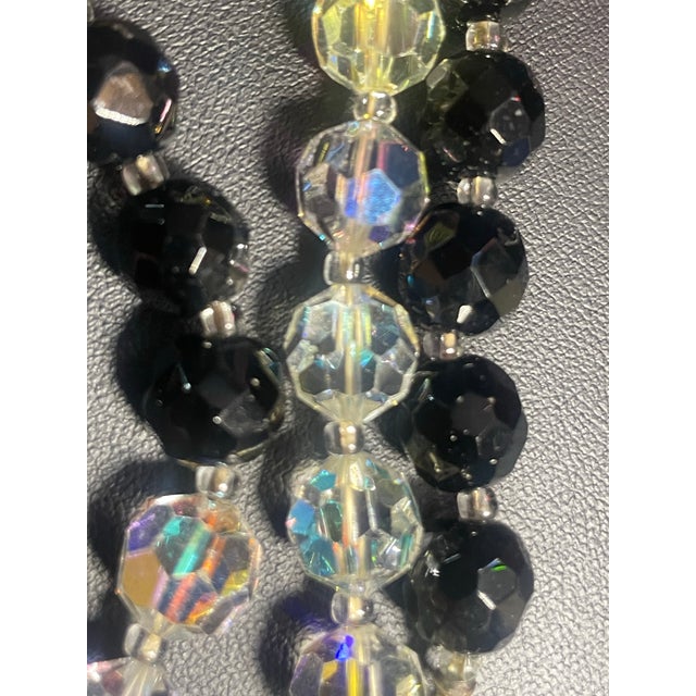 1950s Jet Black Glass and Ab Leaded Crytal and Ornate Clasp, in Style of Vendome MCM Jewelry. For Sale - Image 5 of 6