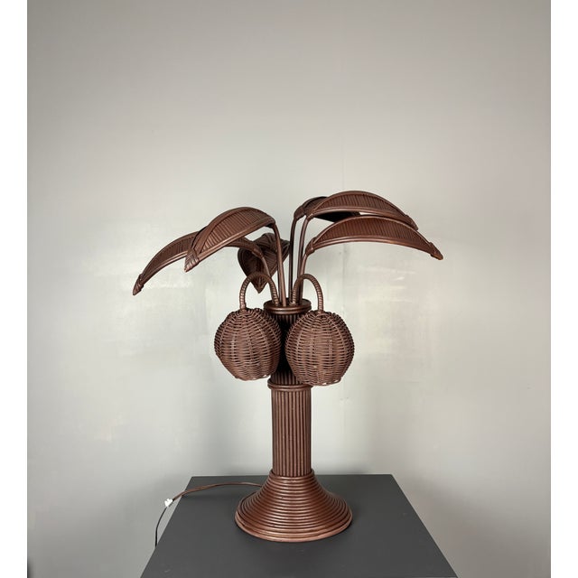Pencil Reed Rattan Palm Tree Table Lamp in the style of Mario Lopez Torres, 1970s For Sale - Image 11 of 17
