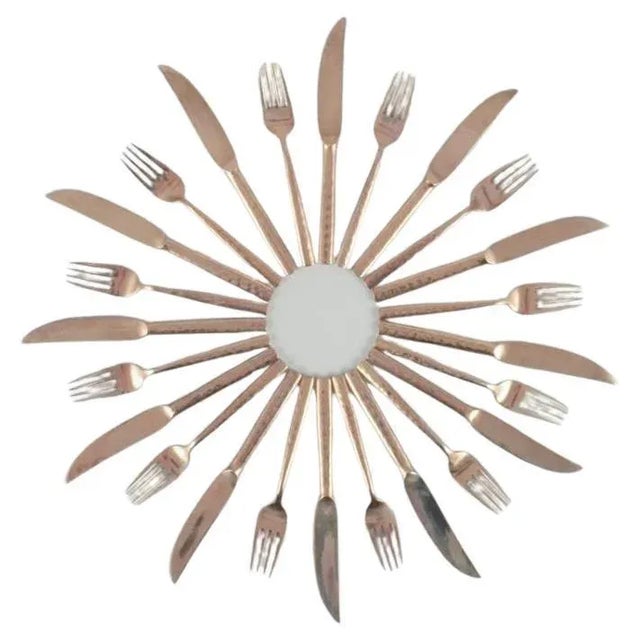 Scandinavian Twelve-Person Dinner Service in Hammered Brass, 1970s, Set of 24 For Sale - Image 8 of 8