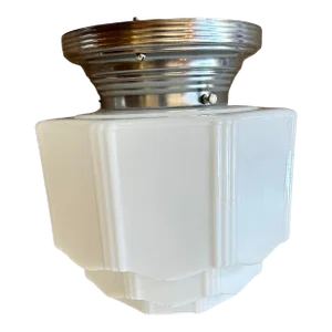 White Art Deco Milk Glass Skyscraper Wedding Cake Flush Mount Ceiling Light Fixture