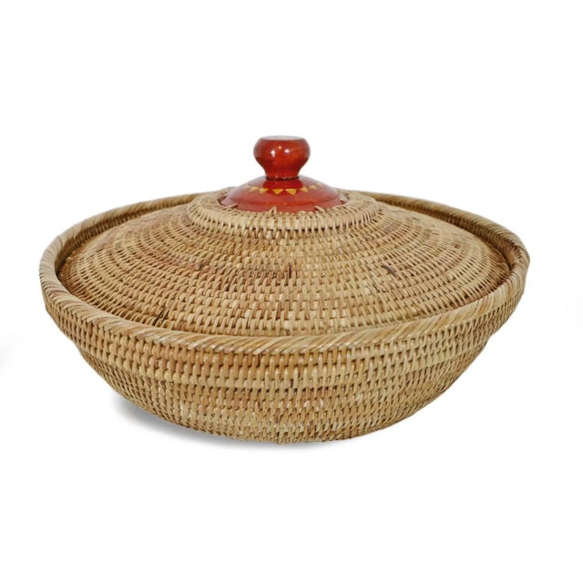 Vintage Asian Boho Rattan Kenta Bowl With Lid For Sale - Image 4 of 8