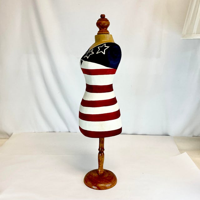 1980s Vintage Americana Patriotic Flag Paper Mache Dress Form Mannequin Centerpiece Holiday Accent - 4th of July For Sale - Image 9 of 14