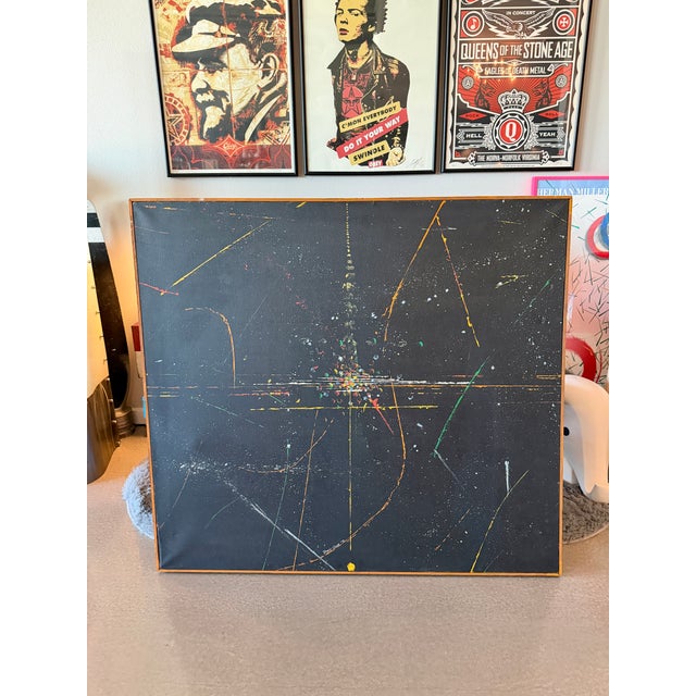Incredible large scale original artwork on stretched canvas, wood frame by prolific artist Davis Cone, 1971. Black...