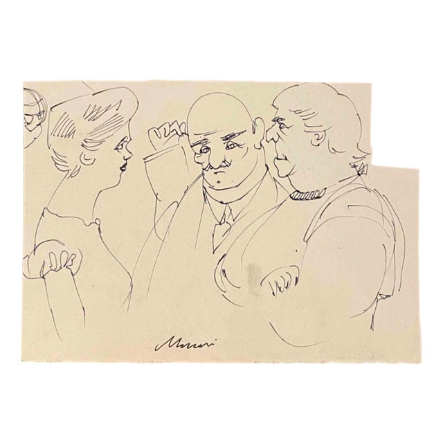 Mino Maccari, Figures, Ink Drawing, Mid-20th Century For Sale