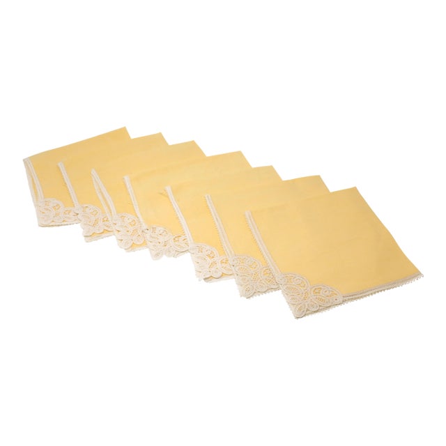 Yellow Linen and Lace Napkins - Set of 7 For Sale