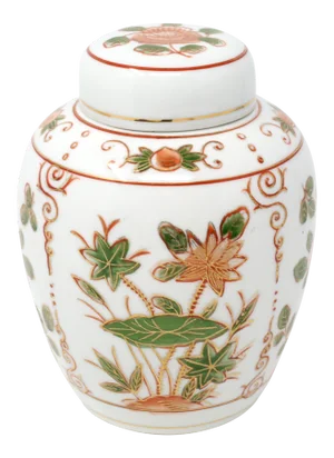 Vintage Lotus and Lily Pads Hand-Painted Ginger Jar