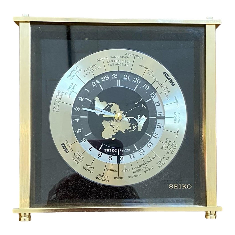 昭和レトロ！　☆世界地図額型☆ 世界時計付き ジャンク品！ vintage-seiko-international-