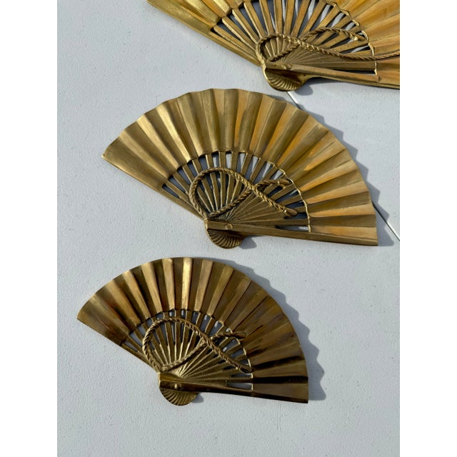 Mid-Century Modern Vintage Mid-Century Modern Brass Fan Wall Hangings - Set of 3 For Sale - Image 3 of 10