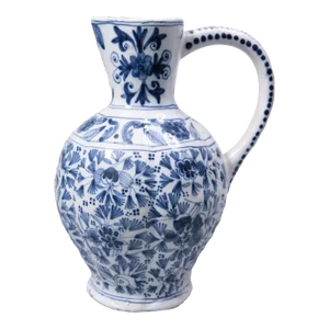 19th Century Dutch Delft Faience Floral Pitcher Wine Jug Ewer