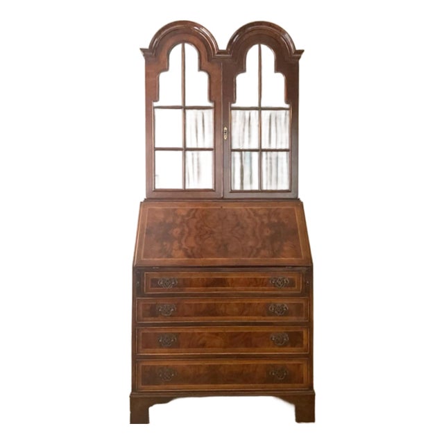 1900s Antique Secretary Desk Walnut Bureau Bookcase For Sale